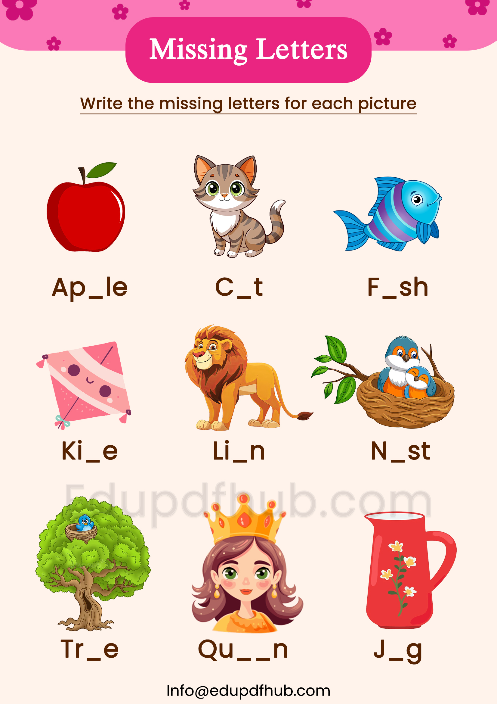 Missing Letters Worksheet Printable PDF for Kids